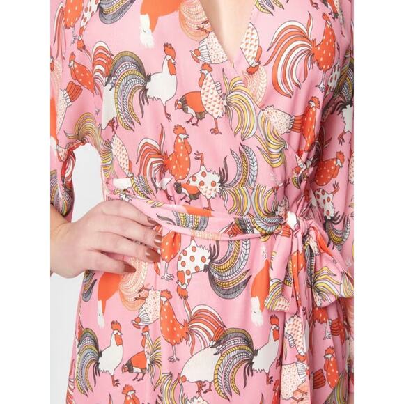 Unique Vintage Pink Rooster Print Wrap Maxi Dress 3X 20 NWOT - Picture 5 of 6